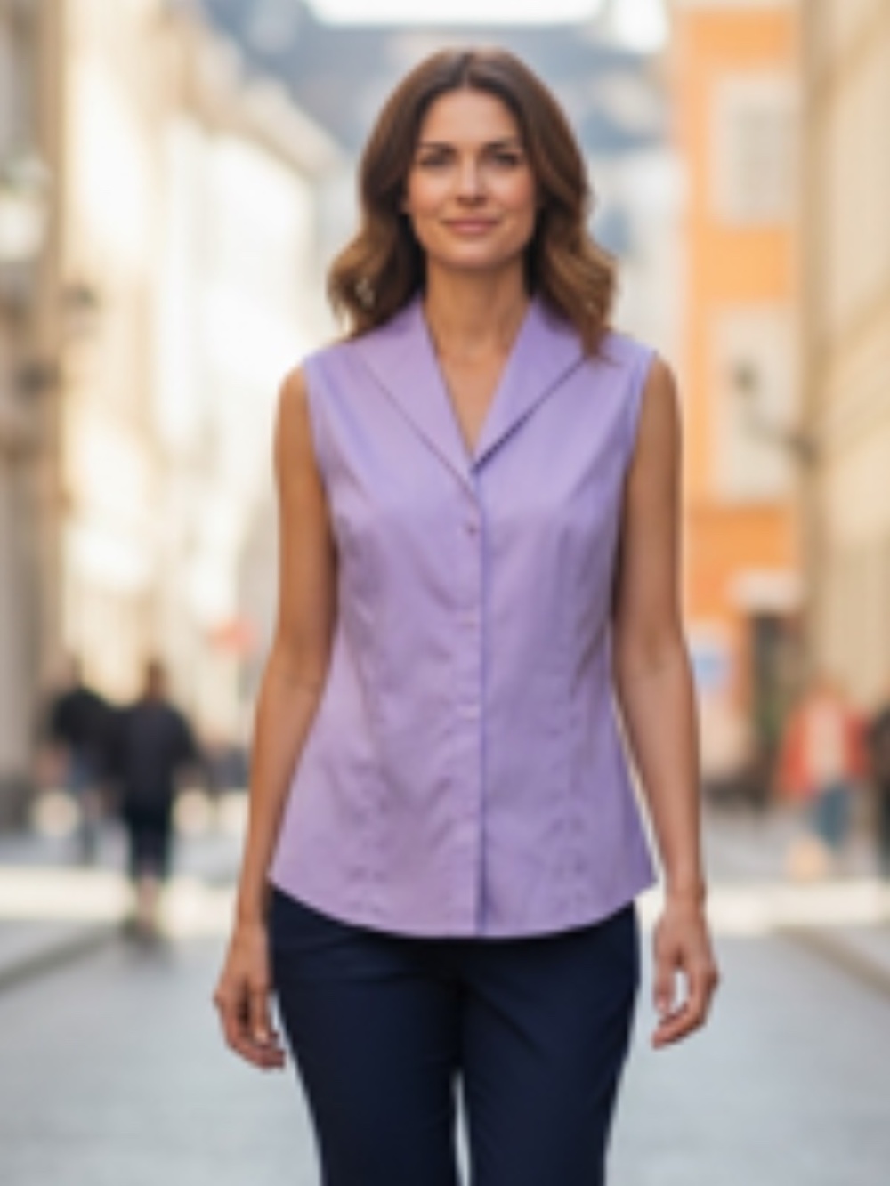 Jones New York  Sleeveless No-Iron Collared Button-up Lavender Blouse Size 8